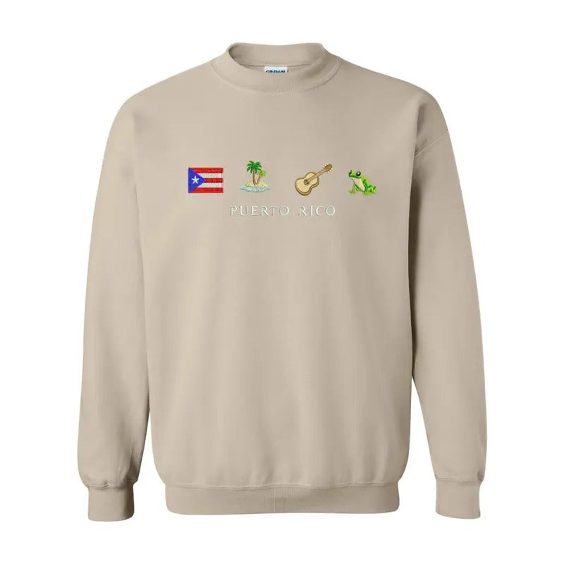 Puerto Rico Embroidered Crewneck Sweatshirt, Boricua Vibes Comfort Long Sleeve Pullover T-Shirts, Hoodie | HypeCrazeTee.com