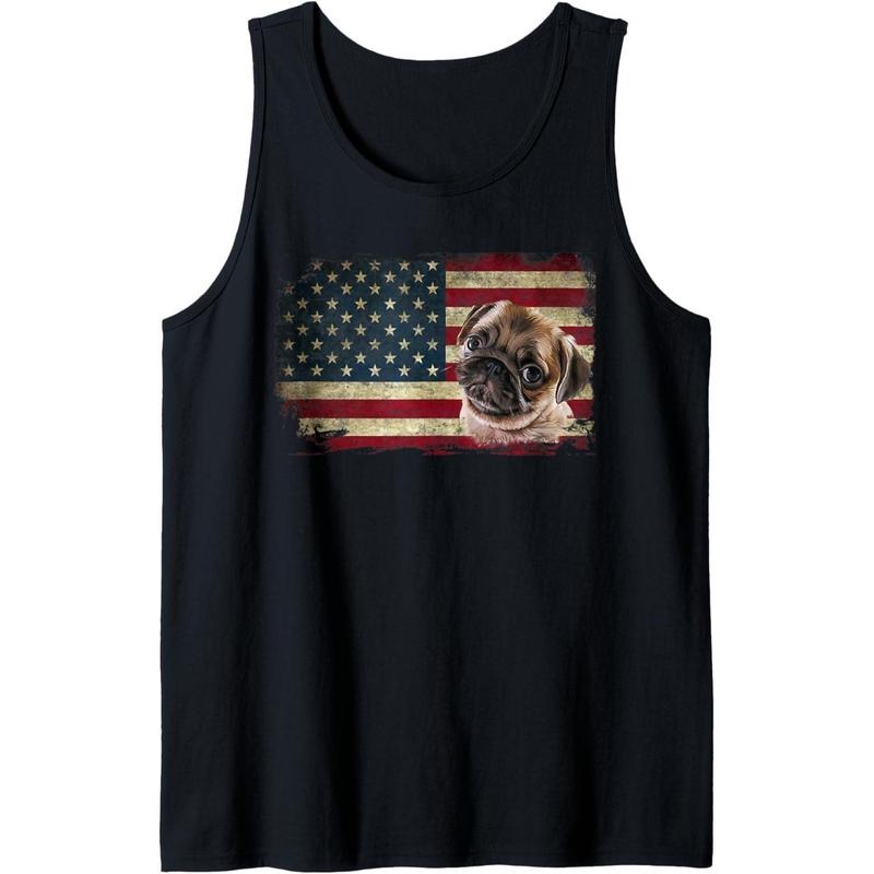 Pug 4th of July T Shirt Merica Men Women American USA Flag Tank Top made in USA Hoodie, Sweatshirt | HypeCrazeTee.com