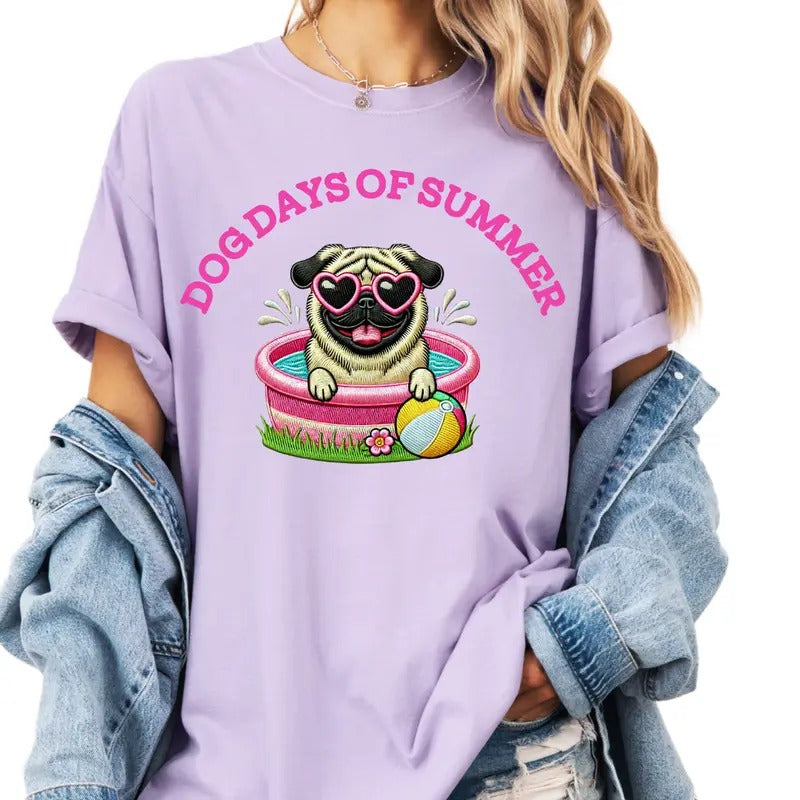 Pug Dog Days Summer Shirt ~ Relaxed Fit Printed USA Womenswear Casual Comfort Cotton Top Athletic Boho Chic T-Shirts, Hoodie, Sweatshirt