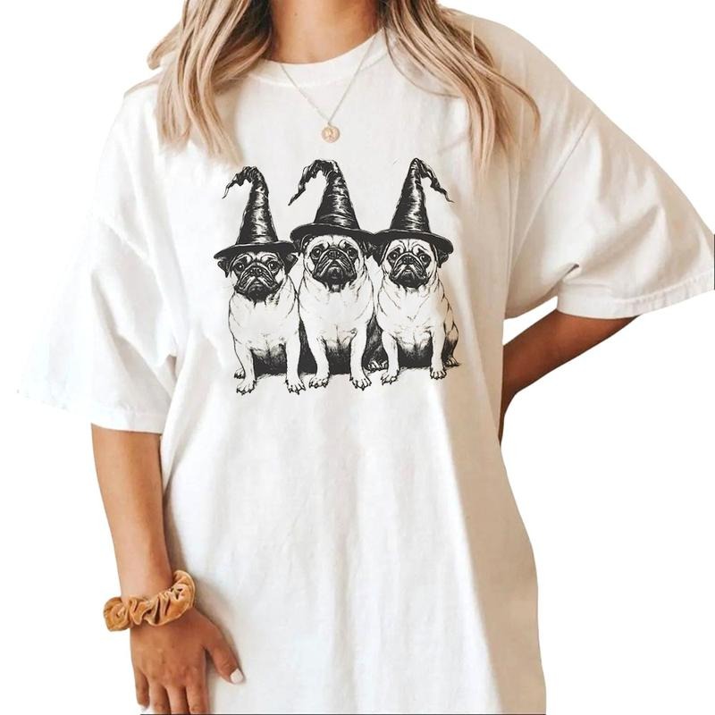 Pug Dog Lover Halloween T-shirt Sweatshirt, Pug Spooky Halloween Dog Mom Pug fall, Gift for Friend Cotton Womenswear Hoodie