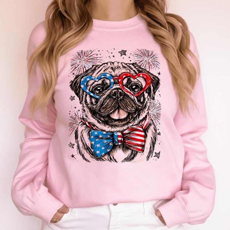Pug Patriotic Dog USA America Pet Lover 4th July Crew Neck T-Shirts, Hoodie, Sweatshirt