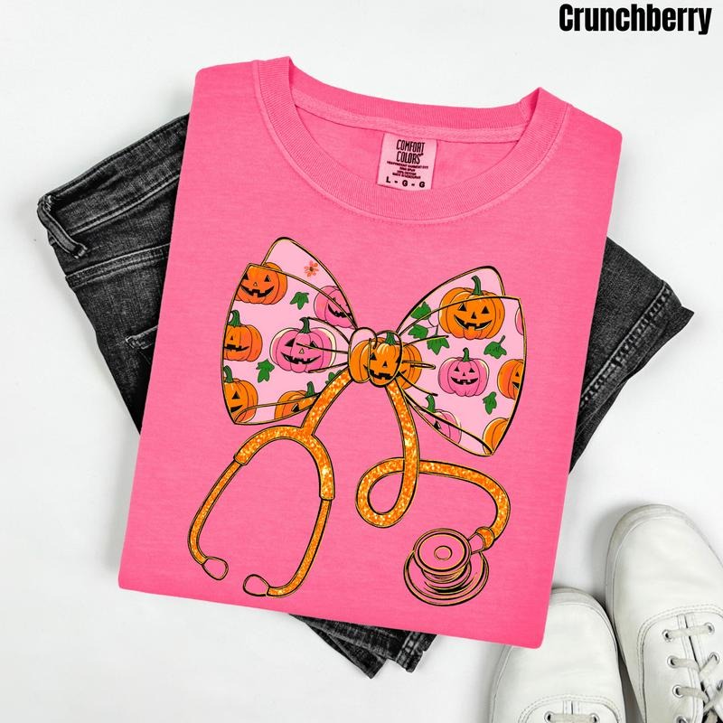 Pumpkin Bow Stethoscope Comfort Colors T-Shirt 'NLB' Hoodie, Sweatshirt | HypeCrazeTee.com