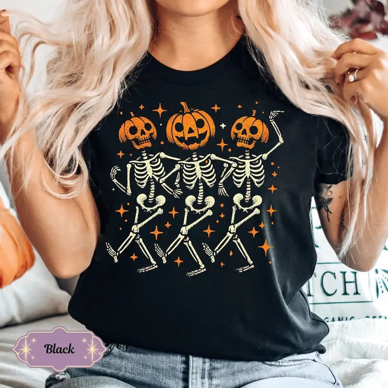 Pumpkin Skeleton Halloween Shirt, Pumpkin Halloween Tee, Halloween Skeleton Tee, Pumpkin Shirt, Spooky Season T-Shirt,...