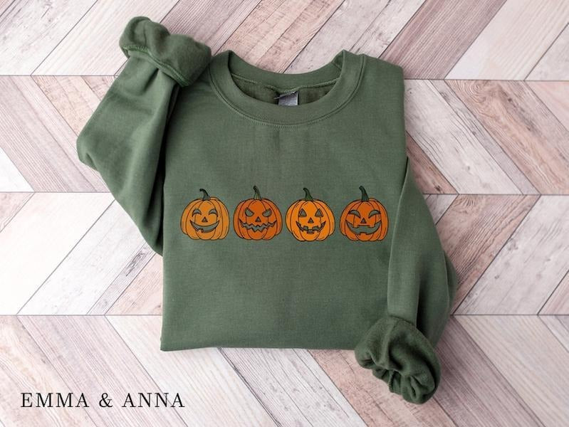 Pumpkin Sweatshirt, Pumpkin Sweatshirt, Halloween Crewneck Sweatshirt, Halloween Sweater, Spooky Season, Fall  T-shirt,...