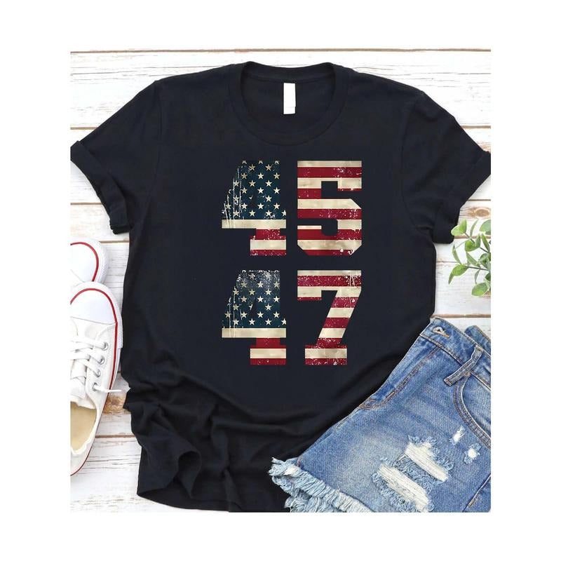 Pure Cotton Black Women's T - Shirt: "Patriotic American Flag Numbers 45 47" Hoodie, Sweatshirt | HypeCrazeTee.com