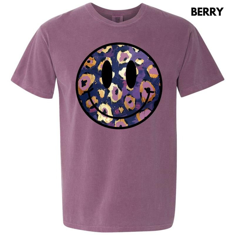 Purple & Gold Cheetah Happy Face Comfort Colors T-Shirt 'NLB' Hoodie, Sweatshirt | HypeCrazeTee.com