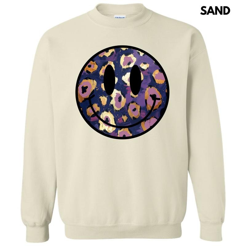 Purple & Gold Cheetah Happy Face Sweatshirt 'NLB' T-Shirts, Hoodie | HypeCrazeTee.com