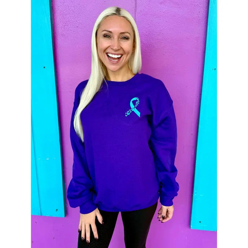 Purple & Teal Embroidered Ribbon Sweatshirt for Domestic Violence Awareness T-Shirts, Hoodie | HypeCrazeTee.com