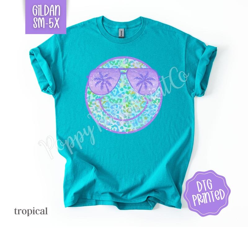 Purple Leopard Smiley Shirt Gildan, Cute Summer Oversized Beach Tee, Swimsuit Cover Up Hoodie, Sweatshirt | HypeCrazeTee.com