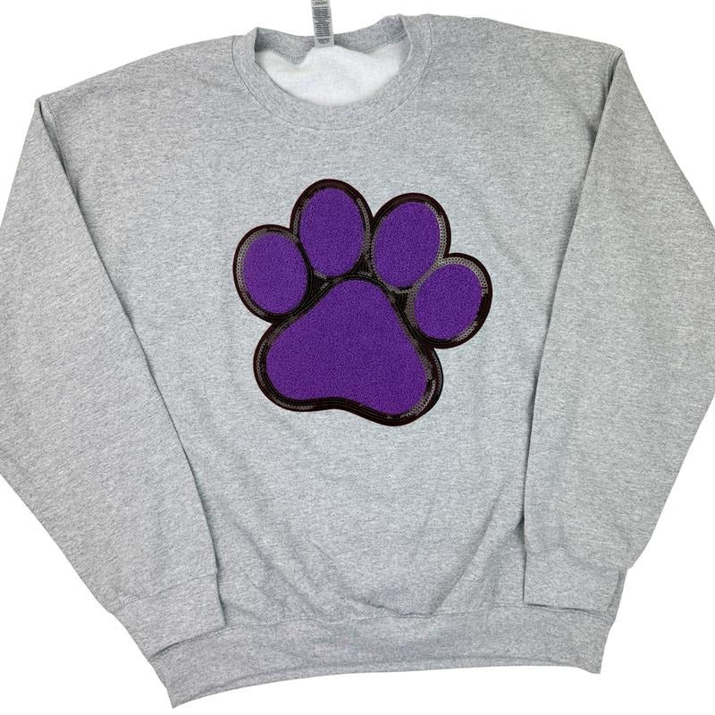 Purple Paw Chenille Patch Sweatshirt -- SPORT GREY T-Shirts, Hoodie | HypeCrazeTee.com