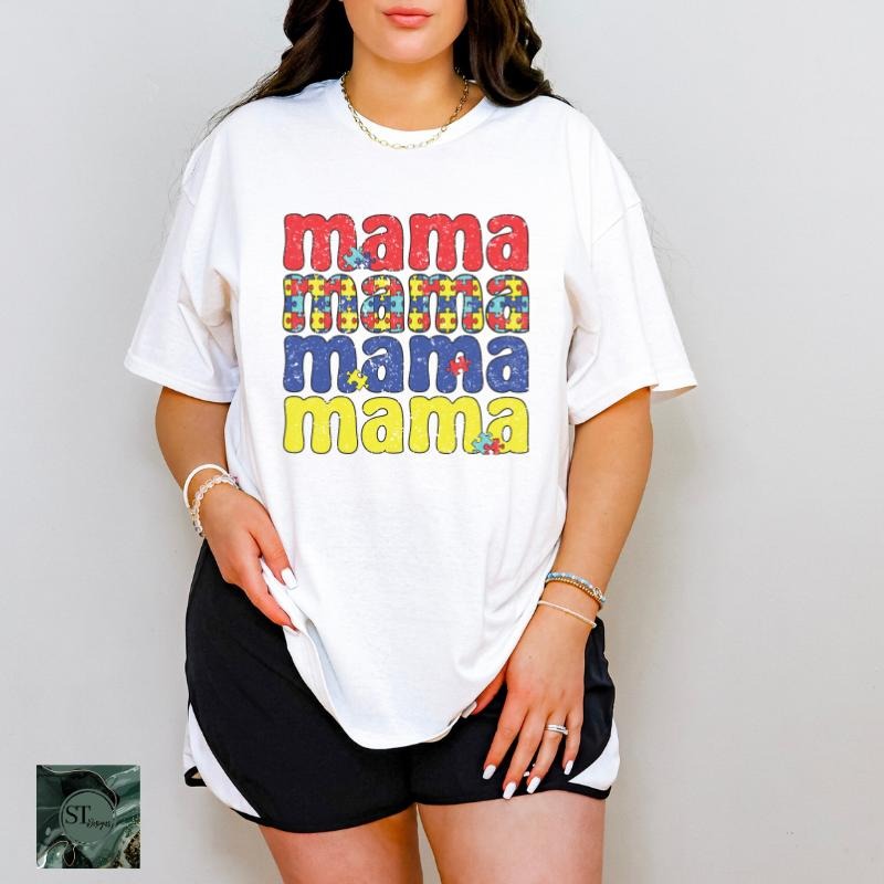 Puzzle Piece Autism Mama White 100% Ring spun Cotton T-Shirt Unisex Fit Hoodie, Sweatshirt | HypeCrazeTee.com