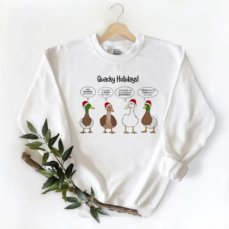 Quacky Holiday Mallard Duck Christmas Unisex Tshirt Sweatshirt Hoodie Cotton | HypeCrazeTee.com