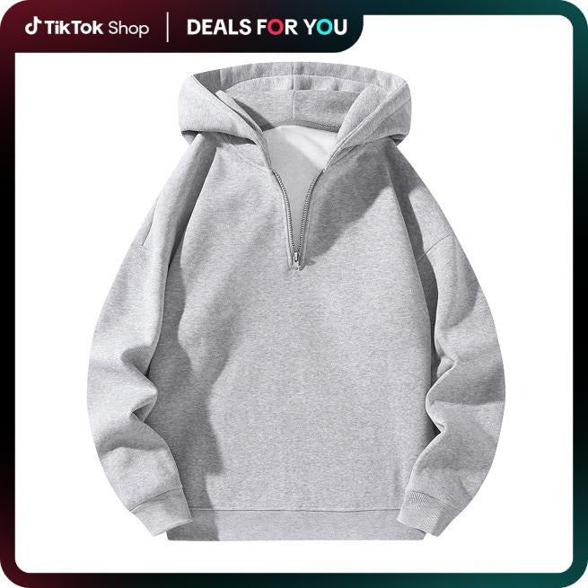 Quarter Zip Hoodies Zip Up Hoodie Long Sleeve Drop Shoulder Sweatshirt Casual Pullover T-Shirts | HypeCrazeTee.com