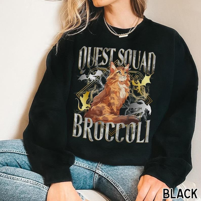 Quest Fantasy Squad Broccoli Funny Cat Sweatshirt T-Shirts, Hoodie | HypeCrazeTee.com