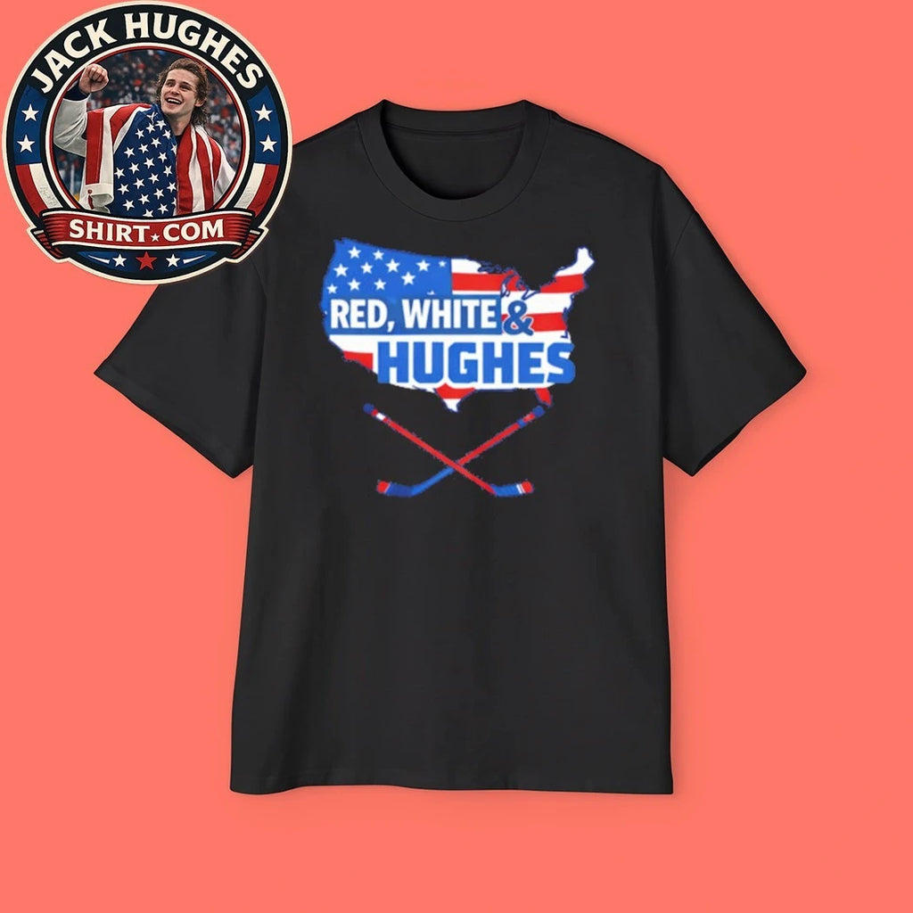 Quinn Hughes Red White And Hughes Map Tee Shirt