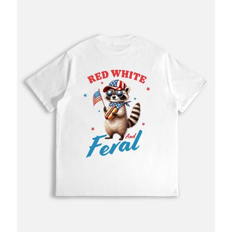 Quirky Patriotic T - Shirt: Celebrate with a Feral Twist and a Festive Raccoon Hoodie, Sweatshirt | HypeCrazeTee.com