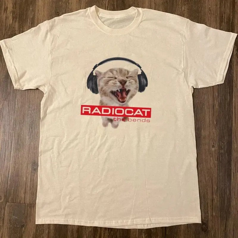 RARE!! Cat Album Cover T-Shirt The Bends Concert Shirt Gift for Fans L New Tshirt Streetwear Womenswear Top Cotton...