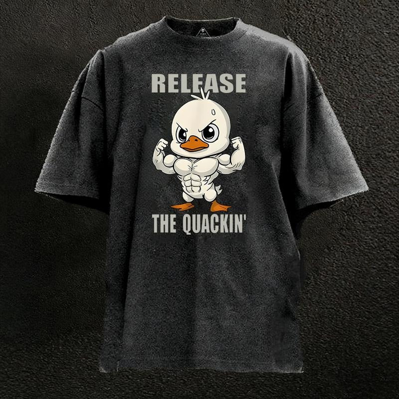 RELEASE THE QUACKIN'  Washed Graphic Tees Funny Japanese Cartoon Distressed Shirt 90s Vintage Streetwear Unisex Summer...