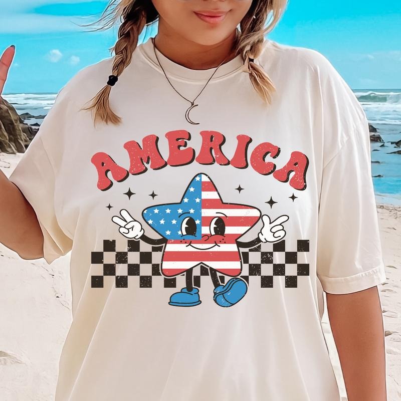 RETRO 4TH OF JULY SHIRT,  RETRO AMERICA STAR SHIRT, TRENDY 4TH OF JULY SHIRT,JULY 4TH SHIRT UNISEX COTTON SHIRT,...