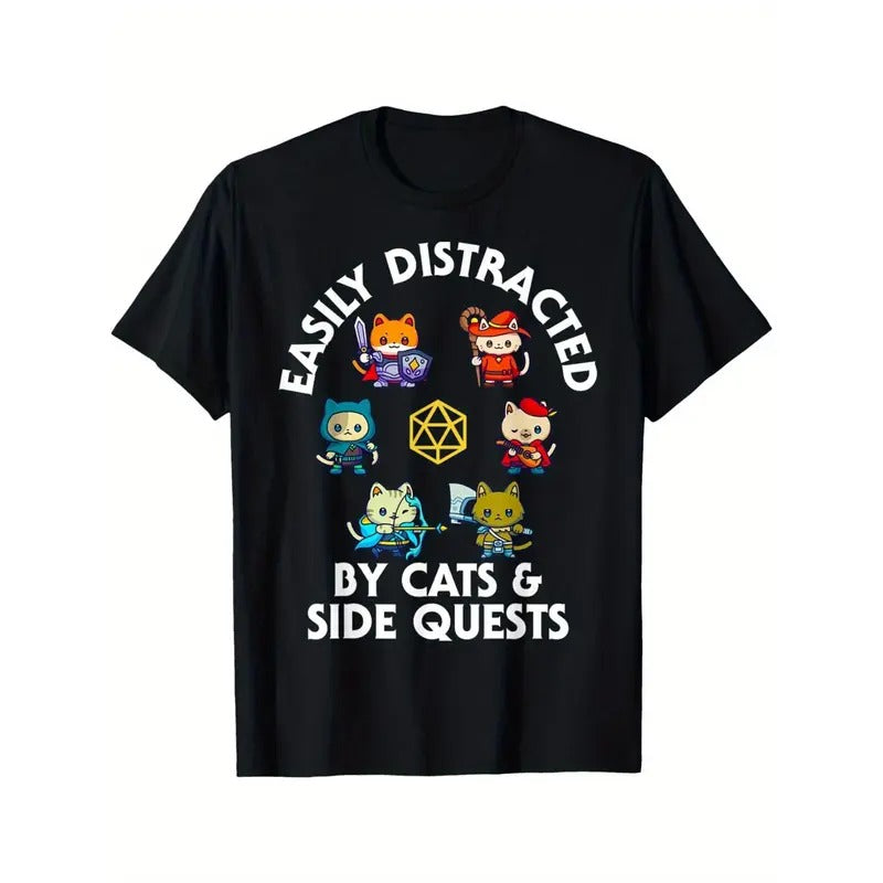 RPG Gamer Cats Side Quests D20 Dice Nerdy Cat Men Women Kids T-Shirt Made in USA Hoodie, Sweatshirt | HypeCrazeTee.com