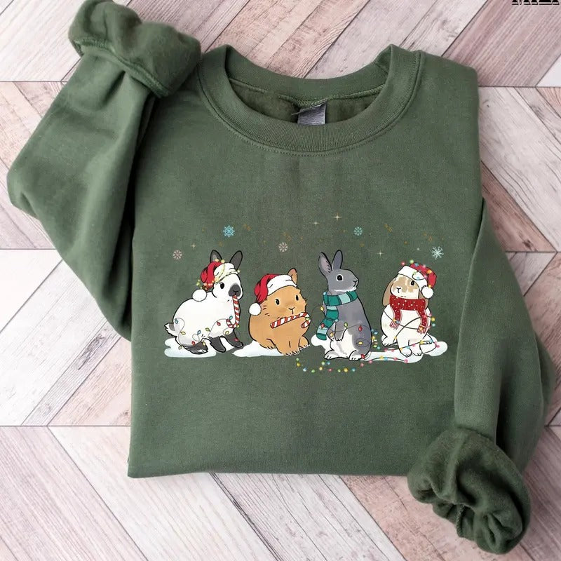 Rabbit Christmas Sweatshirt, Bunnies Christmas Sweater, Holiday Sweatshirt, Rabbit mama Gift, Xmas Gift, Cute Christmas...