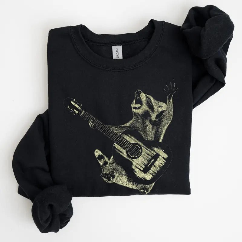 Raccoon Rocking Out, Playing Guitar, Funny Animals Sweatshirt T-Shirts, Hoodie | HypeCrazeTee.com