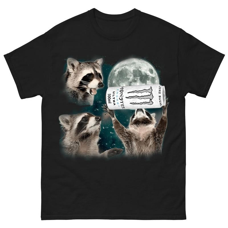 Raccoons Howling At The Moon Tshirt, Raccoons White Monster Meme Shirt, Raccoons Sweatshirt, Funny Meme Shirt, T-shirt...