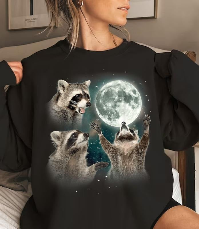 Racoons howling at the Moon T-shirt Sweatshirt, Racoon memes  Hoodie and Sweater; T-shirt Cotton Menswear | HypeCrazeTee.com