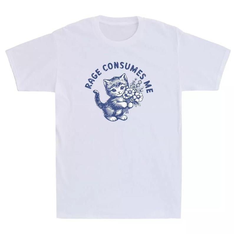 Rage Consumes Me Funny Cat With Flower Meme Humor Quote Gift Men's T-Shirt, Funny Meme Tee, unisex shirt, gift for her...
