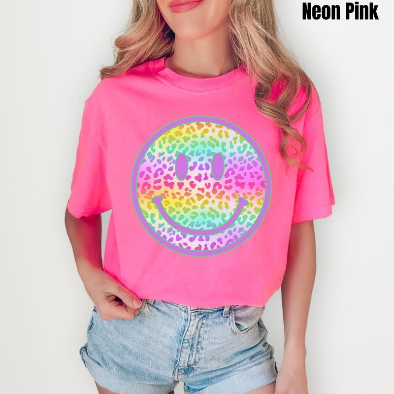 Rainbow Cheetah Happy Face Comfort Colors T-Shirt 'NLB' Hoodie, Sweatshirt | HypeCrazeTee.com