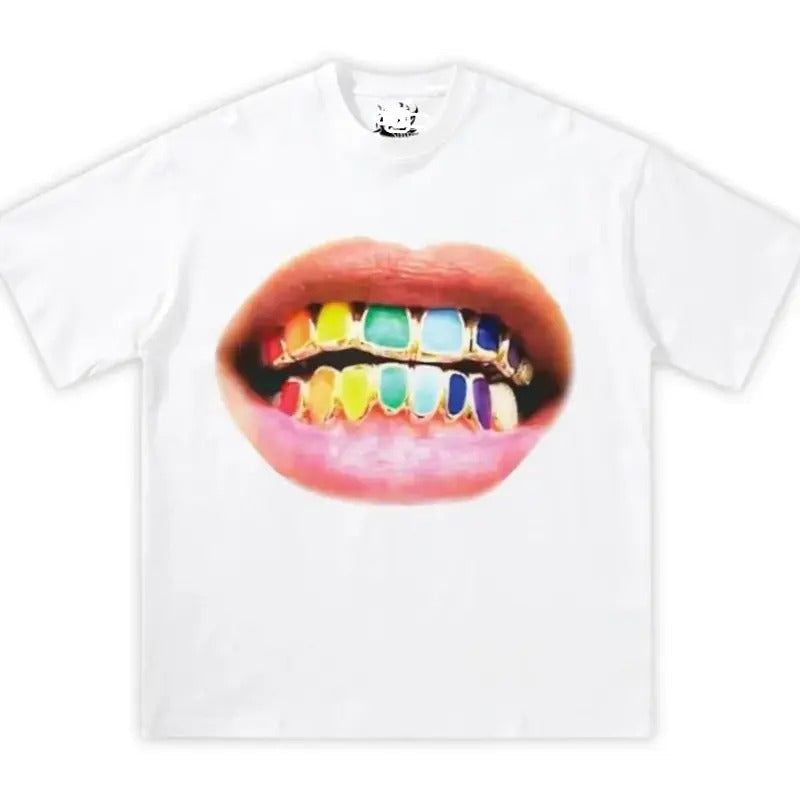 Rainbow Grillz Mouth Boxy Cotton Shirt T-Shirts, Hoodie, Sweatshirt