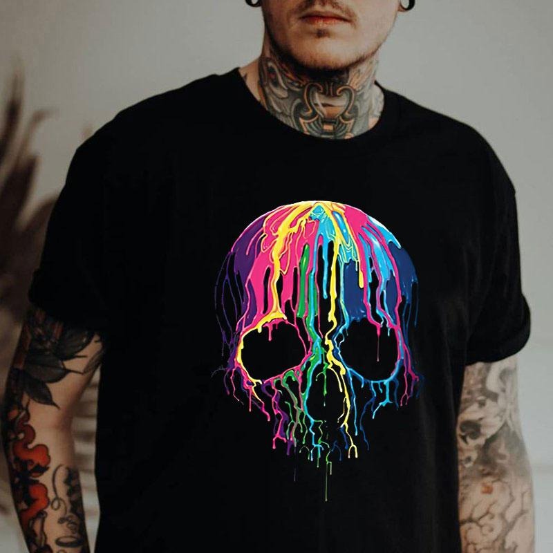 Rainbow Pigment on the Skull Black Print T-Shirt Hoodie, Sweatshirt | HypeCrazeTee.com