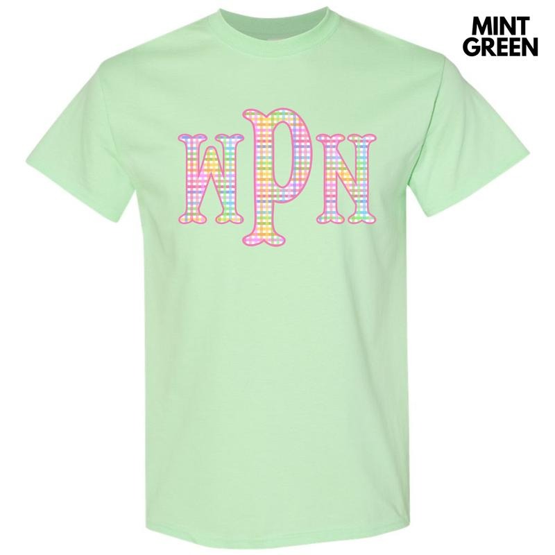Rainbow Plaid Monogram Gildan Short Sleeve T-Shirt 'NLB' Hoodie, Sweatshirt | HypeCrazeTee.com