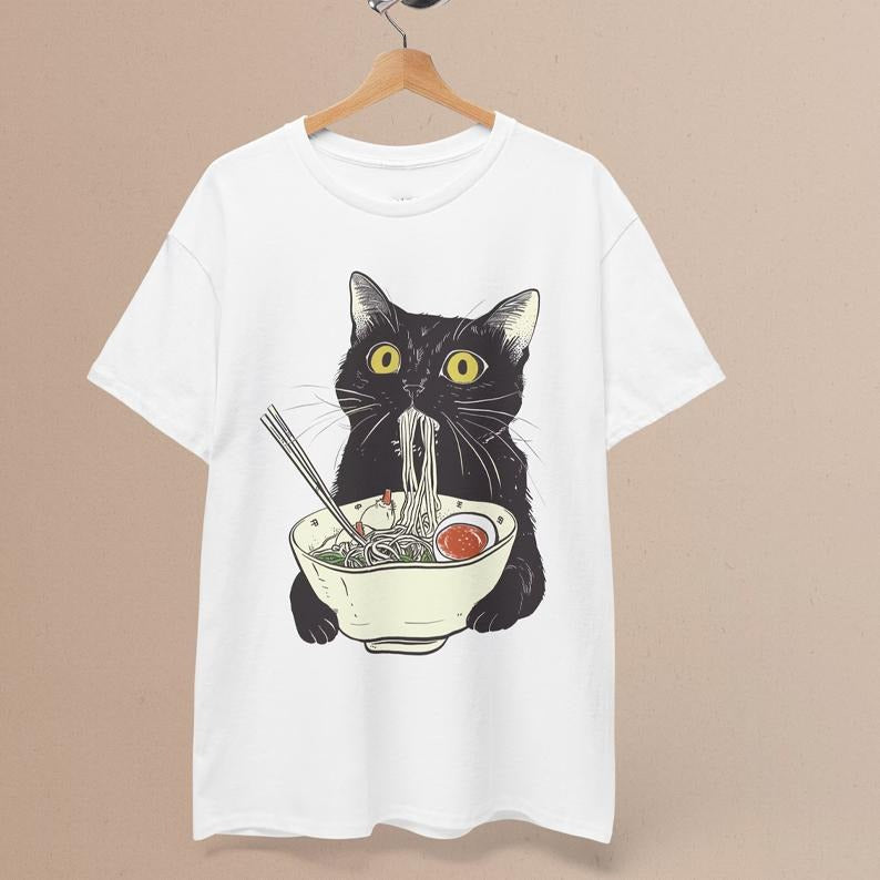 Ramen Cat T-Shirt | Cat Lover Gift, Kawaii Shirt, Alt Clothing, Anime Cat T-Shirt, Japanese Shirt, Foodies Shirt, Ramen...