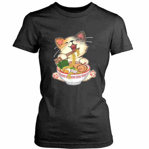 Ramen Cat Funny Anime Noodle Womens T-Shirt Tee