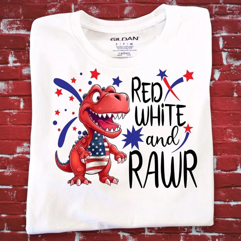 Rawr-some Patriotic Dinosaur Tee: American Flag T-shirt 4th of July Red White & Sublimation Designs! Hoodie, Sweatshirt