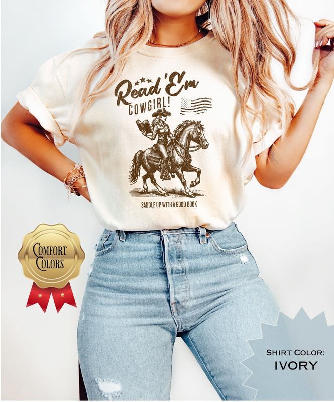 Read Em Cowgirl T-Shirt, Cowboy Romance Reader Club, Western Book Lover Shirt, Country Bookish Tee Bookish Gift For Her,...
