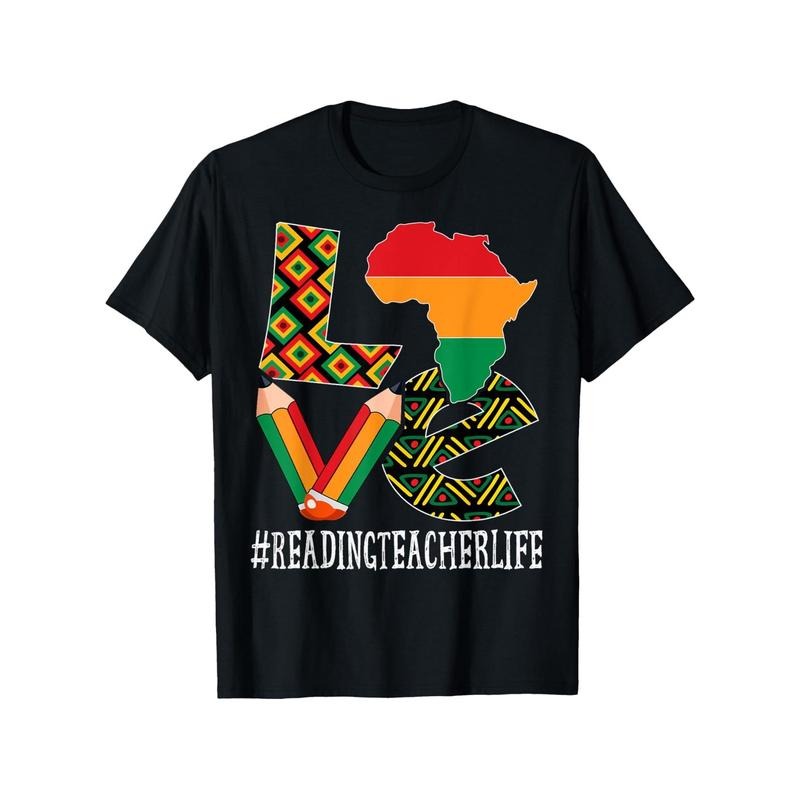 Reading Teacher Love African American Black History Month T-Shirt African T-shirt 100% Pure Cotton Gift For Men  Dad ...