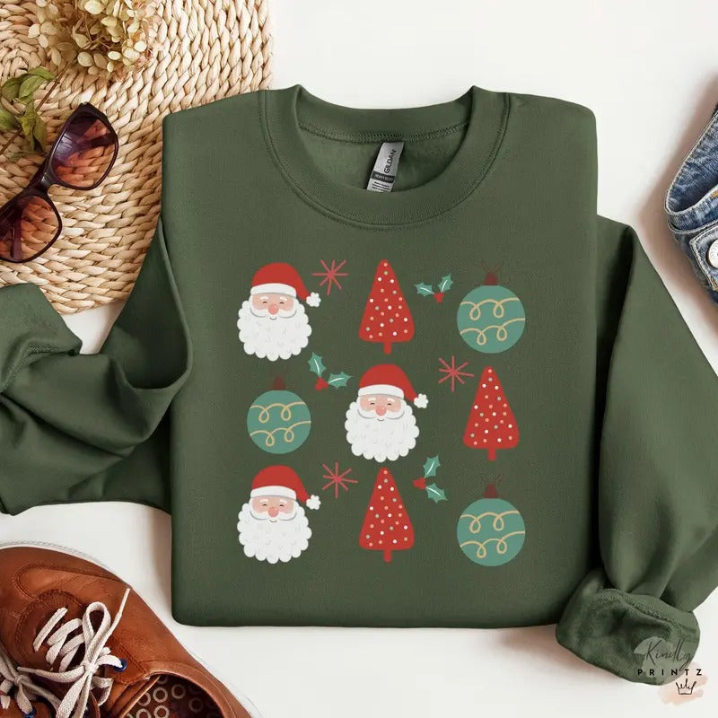 Red & Green Tree Loose Fit Winter Fabric Womenswear T-Shirts, Hoodie, Sweatshirt