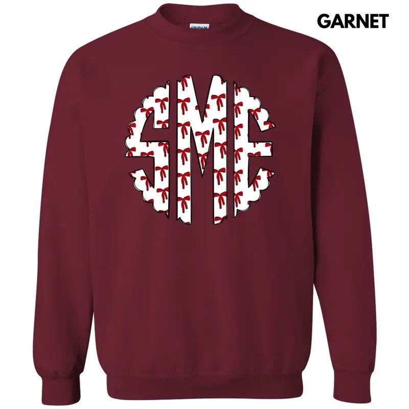 Red Bow Coquette Monogram Sweatshirt 'NLB' T-Shirts, Hoodie | HypeCrazeTee.com
