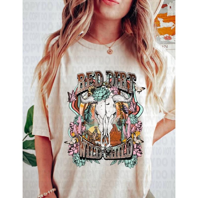 Red Dirt Wild Child Graphic Tee, Country Girl Comfort Colors Shirt, Western Style T-Shirt, Southern Cowgirl Vibes Hoodie,...