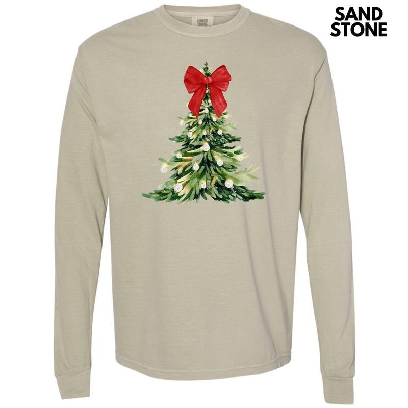 Red Elegant Christmas Tree Long Sleeve Comfort Colors T-Shirt 'NLB' - Hoodie, Sweatshirt | HypeCrazeTee.com