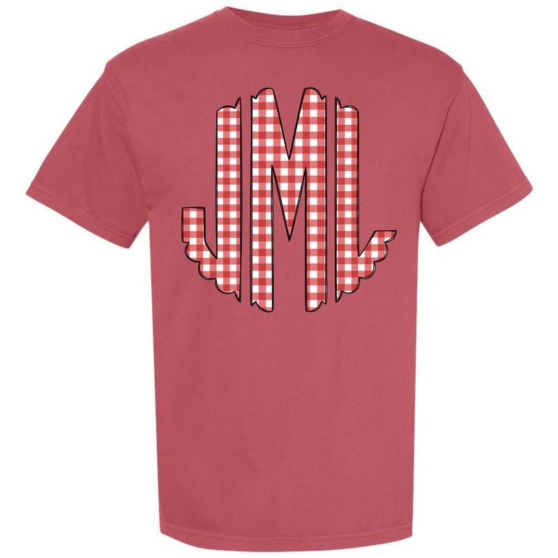 Red Gingham Monogram Comfort Colors T-Shirt 'NLB' Hoodie, Sweatshirt | HypeCrazeTee.com