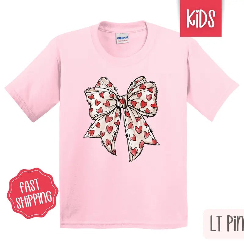 Red Heart Bow 2 Kids Shirt - Valentine's Day Children's Tshirt - Youth Tee Gildan Hoodie, Sweatshirt | HypeCrazeTee.com