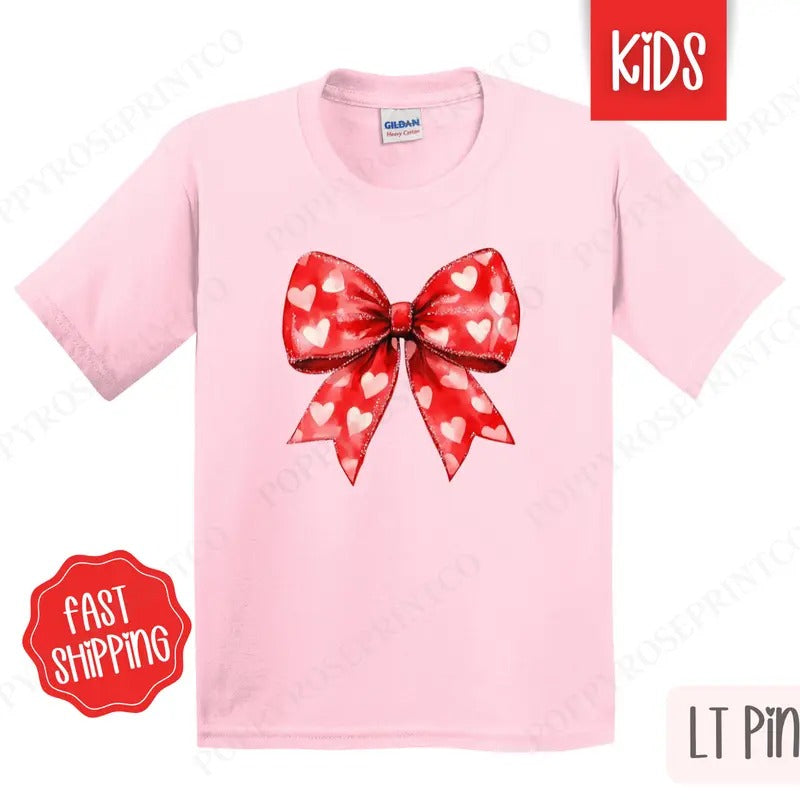 Red Heart Bow Kids Shirt - Valentine's Day Children's Tshirt - Youth Holiday Tee Gildan Hoodie, Sweatshirt | HypeCrazeTee.com