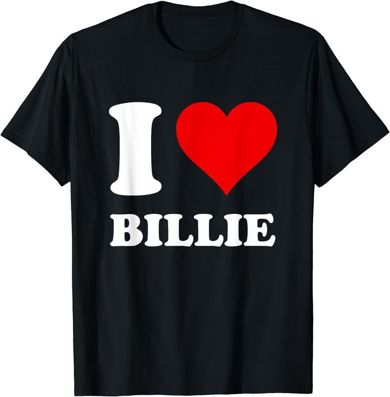 Red Heart I Love Billie T-Shirt | Unisex Cotton Tee, Short Sleeve, Size S-5XL Hoodie, Sweatshirt | HypeCrazeTee.com