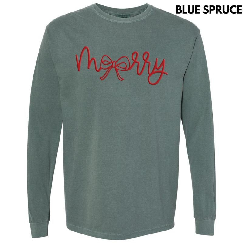 Red Merry Bow PUFF Long Sleeve Comfort Colors T-Shirt Hoodie, Sweatshirt | HypeCrazeTee.com