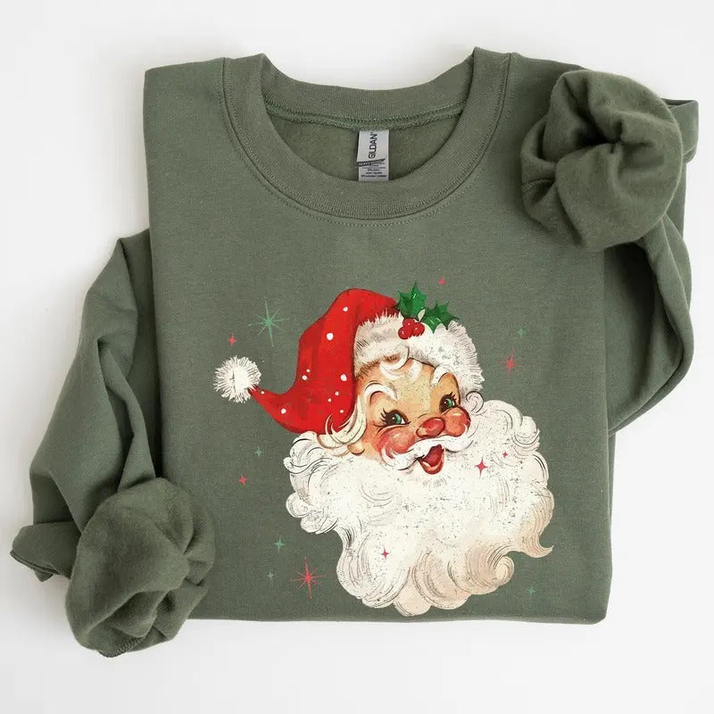 Red Retro Santa Claus, Christmas Vintage Classic, Snow, Xmas Sweatshirt, Women's Crew Neck, Crewneck T-Shirts, Hoodie