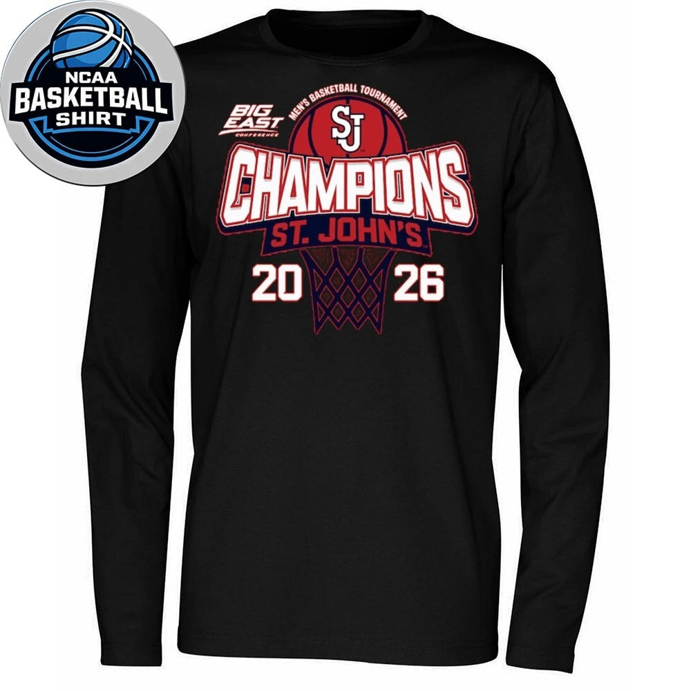 Red St. John’s Red Storm 2026 Big East Men’s Basketball Tournament Champions Logo T-Shirt