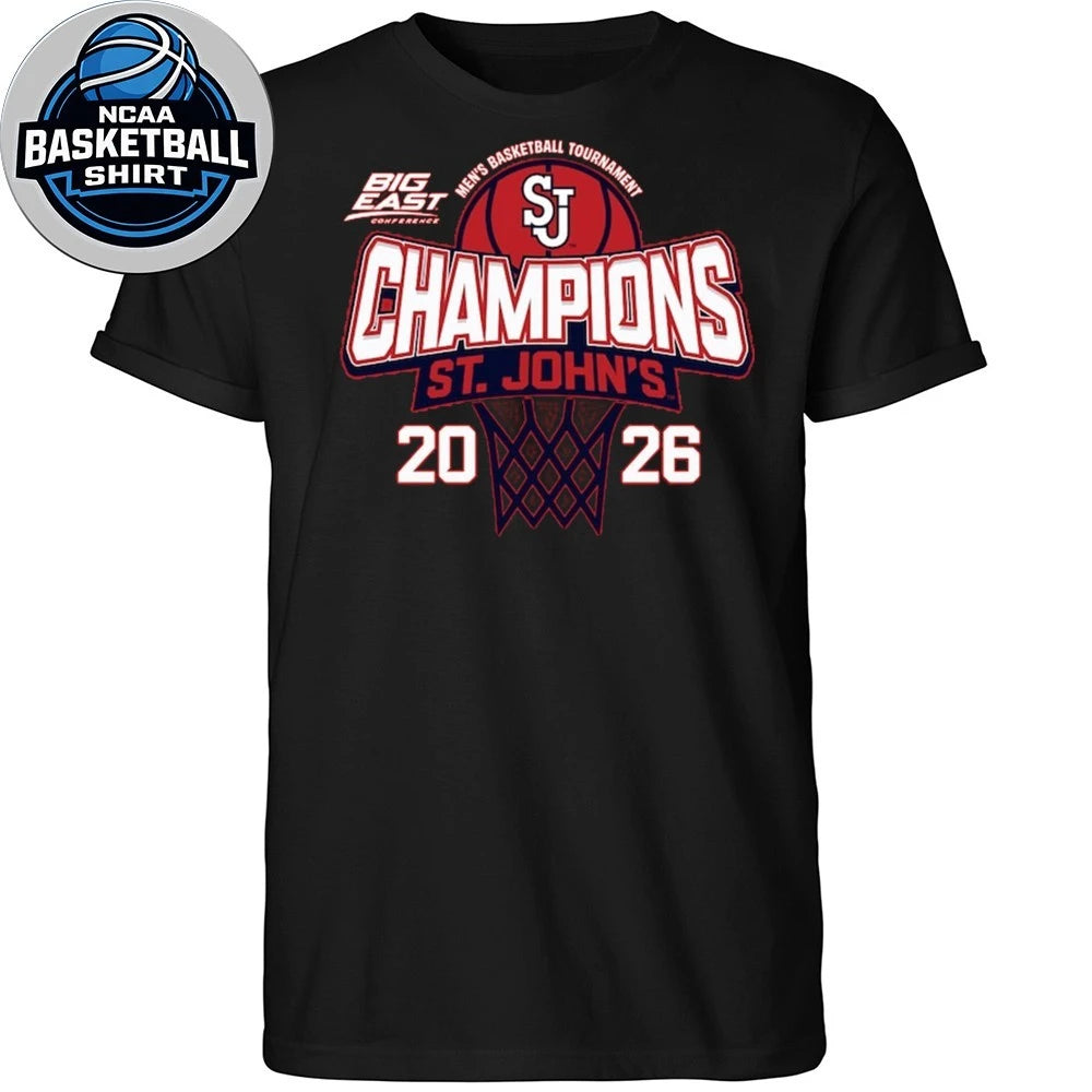 Red St. John’s Red Storm 2026 Big East Men’s Basketball Tournament Champions Logo T-Shirt